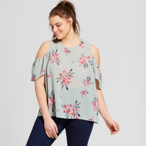 Xhilaration Tops - xhilaration cold shoulder light floral blouse 4X